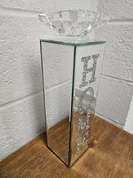 Glass Mirrored Candle Holder "HOME" 13in Tall - Free Shipping!