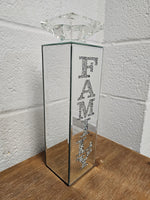 Glass Mirrored Candle Holder "FAMILY" 13in Tall - Free Shipping!