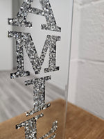 Glass Mirrored Candle Holder "FAMILY" 13in Tall - Free Shipping!