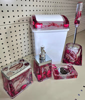 3D Floating Acrylic 5PC Motion Bathroom Vanity Accessory Set Red Rose Pedals - FREE SHIPPING!