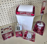 3D Floating Acrylic 5PC Motion Bathroom Vanity Accessory Set Red Rose Pedals - FREE SHIPPING!