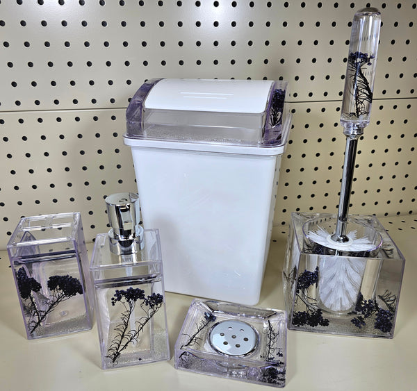 3D Floating Acrylic 5PC Motion Bathroom Vanity Accessory Set Plum Berries Purple - FREE SHIPPING!