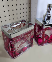 3D Floating Acrylic 5PC Motion Bathroom Vanity Accessory Set Red Rose Pedals - FREE SHIPPING!