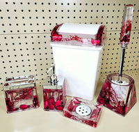 3D Floating Acrylic 5PC Motion Bathroom Vanity Accessory Set Red Rose Pedals - FREE SHIPPING!