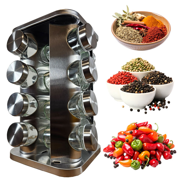 16 Jar Spice Rack Carousel Stainless Steel - FREE SHIPPING